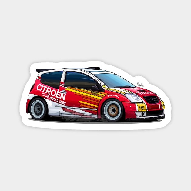 Citroen C2 S1600 Illustration Magnet by Mario Ramos Rally Art