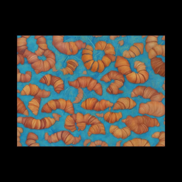 Croissant Bake Butter Pattern Blue Baker Art by Flowering Away