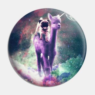 Funny Space Pug Riding On Alpaca Unicorn Pin