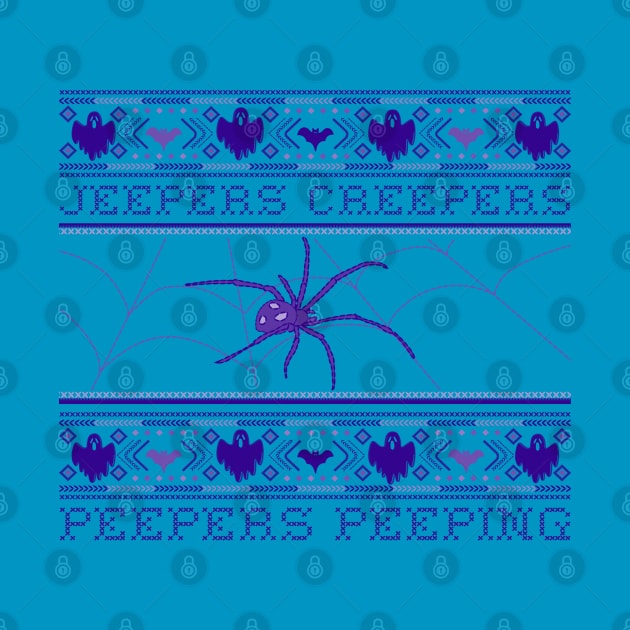 “Jeepers Creepers Peepers Peeping” Spider Halloween Sweater Style by Tickle Shark Designs