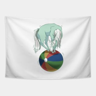 Unicorn Balancing on Beach Ball Tapestry