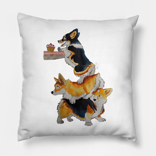 Corgi hungry for cupcake Pillow by Eikia