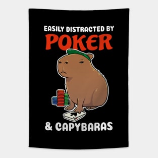 Easily Distracted by Poker and Capybaras Cartoon Tapestry