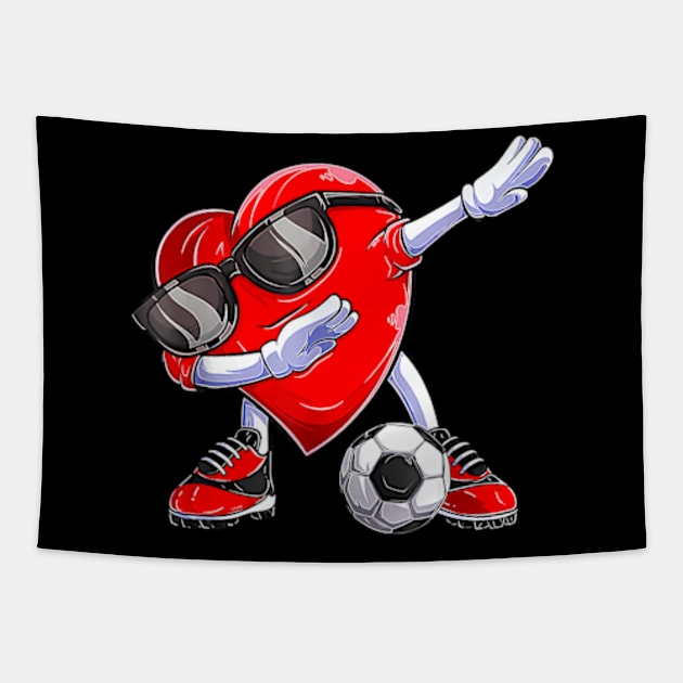 Dabbing Soccer Ball Heart Valentines Day Boys Kids Tapestry by Daysy1