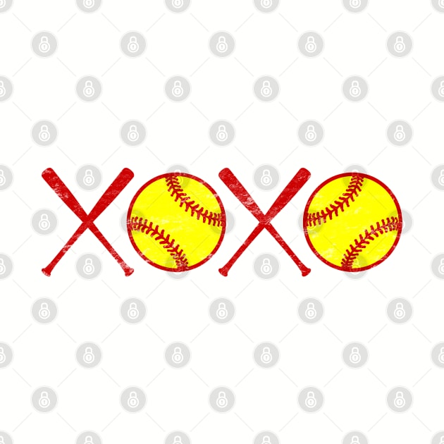 Vintage XOXO Love Softball Hugs and Kisses Yellow and Red by TeeCreations