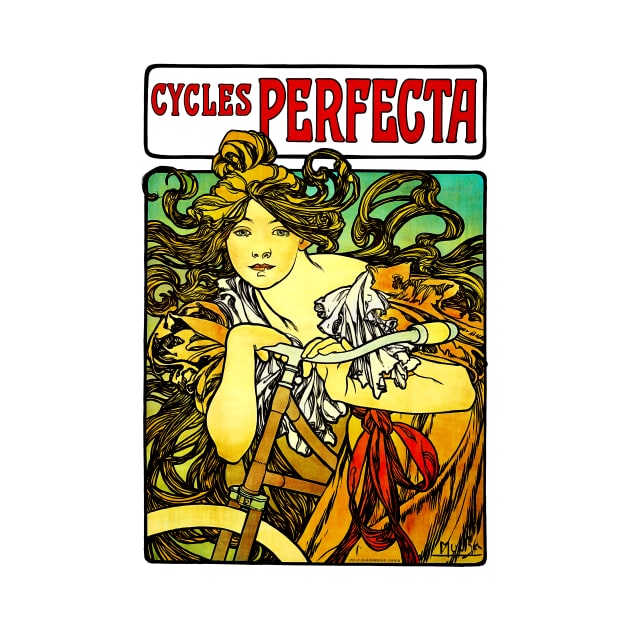 Cycles Perfecta 1897 Woman & Bicycle, Alfons Maria Mucha by rocketshipretro