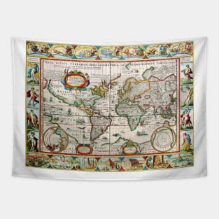 Claes Janszoon Visscher - Twelve Caesars World Map 1652 -   Ancient Maps Tapestry