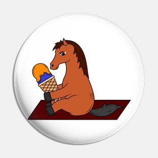 Funny horse with a waffle of ice cream Pin