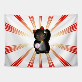 Lucky cat, black maneki Tapestry