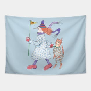 MadCatWoman, Flag and Cat, Blue Suit Tapestry