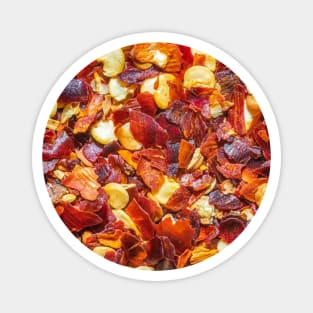 Spicy Red Hot Pepper Chili Flakes Circle Photograph Magnet