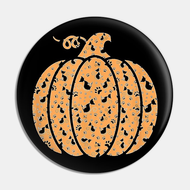 Black Cat Paw Print Pattern   Cat Lover Halloween Pumpkin Pin by Mum and dogs