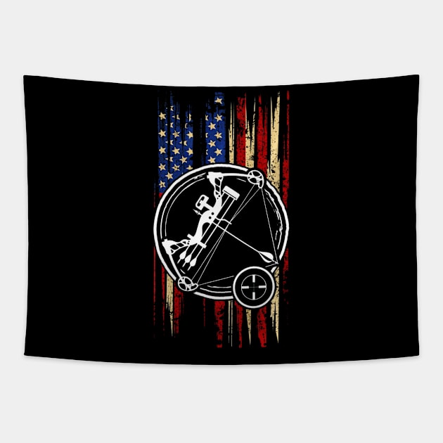 American Bow and Arrow Flag Fishing Hunting Tapestry by Kiwistore