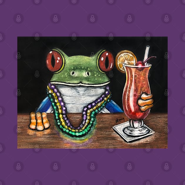 "Mardi Gras Hurricane" - Frogs After Five collection by GardenPartyArt