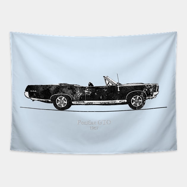 Pontiac GTO convertible 1967 - Black and White Watercolor Tapestry by SPJE Illustration Photography