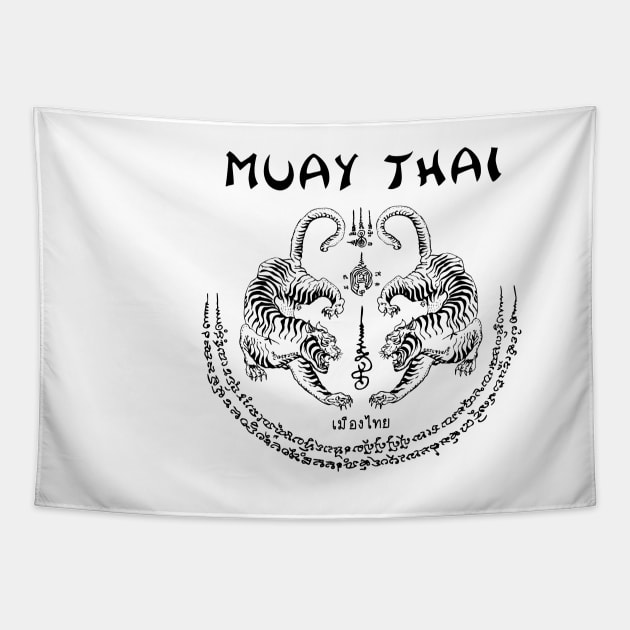 Muay Thai Tiger Sak Yant Tattoo Kickboxing Thailand Tapestry by VintCam