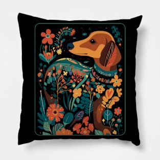 Dachshund, Doxie Dog Cottagecore Aesthetic Pillow