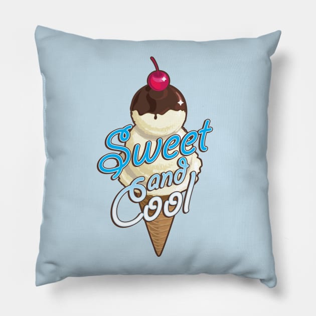 Sweet and cool ice cream cone with light blue Pillow by goldengallery