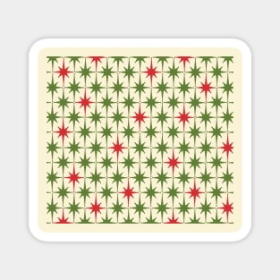 Christmas Starbursts - Atomic Age Xmas Holiday Pattern in Red and Retro Green on Cream Magnet