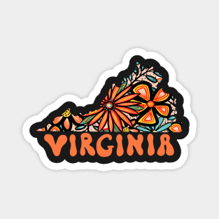 Virginia State Design | Artist Designed Illustration Featuring Virginia State Filled With Retro Flowers with Retro Hand-Lettering Magnet