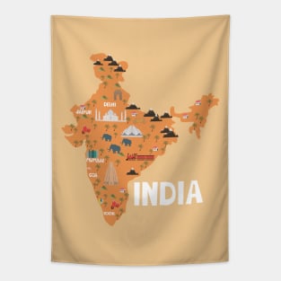 India Illustrated Map Tapestry