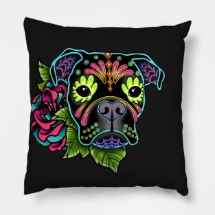 Boxer in Black - Day of the Dead Sugar Skull Dog Pillow