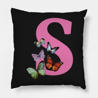 Letter pink S with colorful butterflies Pillow