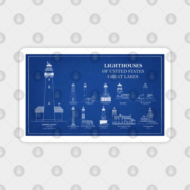 Lighthouses of United States of America - Great Lakes - A Magnet by SPJE Illustration Photography