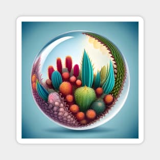 Cactus Garden inside Glass Ball Magnet