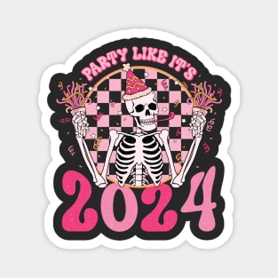 Party Like It's 2024 New Year Skeleton Magnet