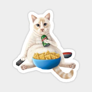 Flame point siamese - Couch Potato Cat with chips and a soda Magnet
