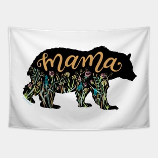 Mama Bear with Wildflowers Pretty Illustration Tapestry