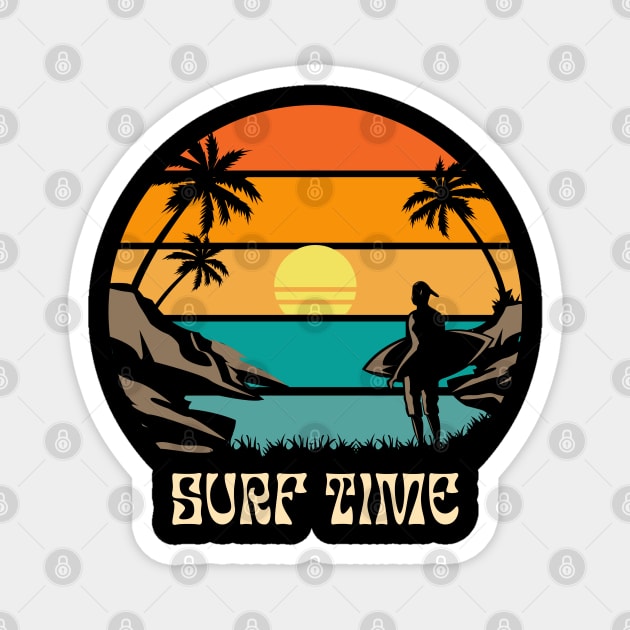 Vintage Retro Sunset Surf Time Magnet by Creatifly Graphic Tees