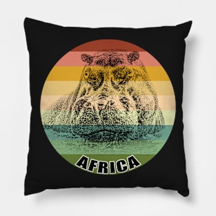 Hippo Close-up on Vintage Retro Africa Sunset Pillow