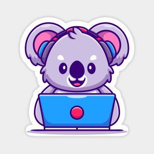 Cute Koala Working on Laptop With Headphone Magnet