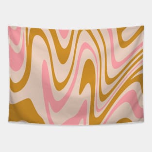 70s Retro Swirl Pink and Gold Color Abstract Tapestry