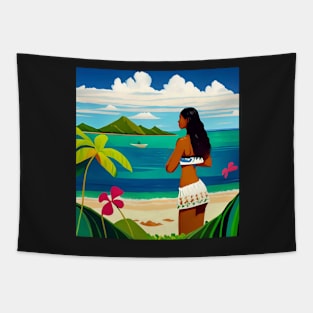 Hula Girl Hawaiian Luau Impressionist Painting Hawaii Island Floral Tapestry