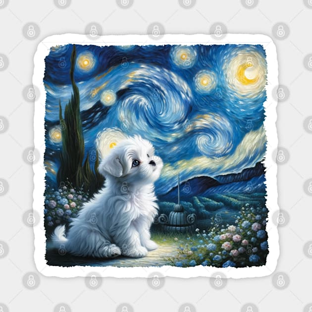 Starry Maltese Dog Portrait - Pet Portrait Magnet by starry_night