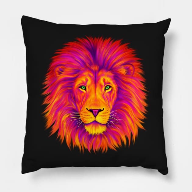 Colorful Lion Pillow by NeonFuzz