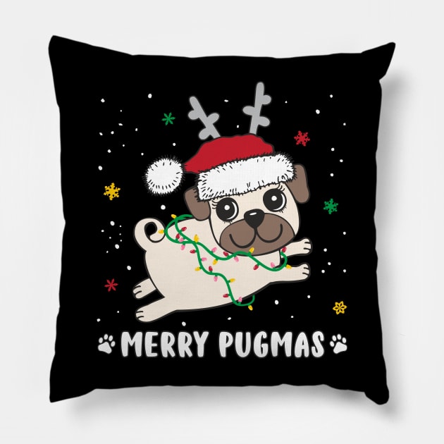 Christmas Merry Pugmas Cute Pug X-Mas Party Pug Lover Pillow by FloraLi