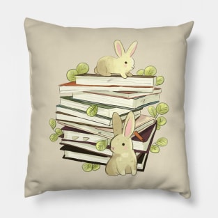 Books and bunnies illustration Pillow