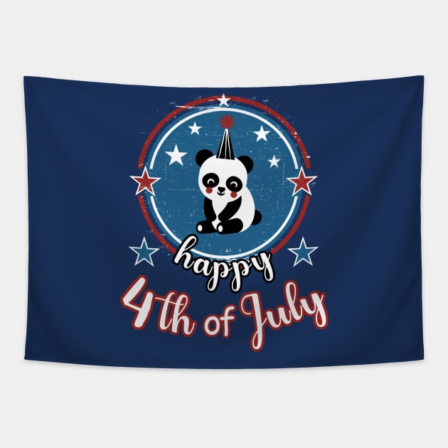 Happy 4th of July Cute Patriot Panda Tapestry by Cute Pets Graphically