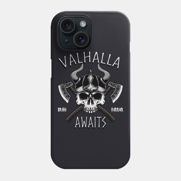 Valhalla Awaits Viking Skull Phone Case by Foxxy Merch