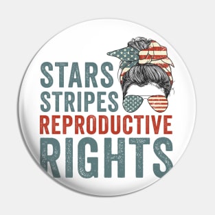 Retro messy bun stars stripes reproductive rights pro choice feminist gift Pin