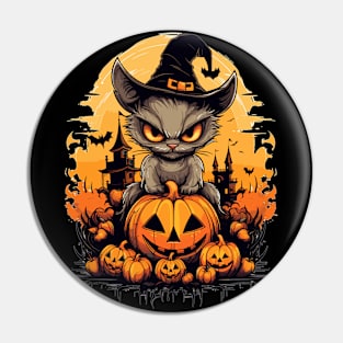 Cat Halloween Shirt, Cute Devious Cat on Pumpkin Halloween T-Shirt, Gift for Cat Lover, Halloween Party Tshirt, Halloween Costume Shirt Pin