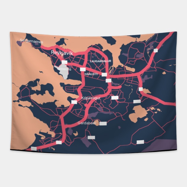 Reykjavik colour map Tapestry by Mapmania