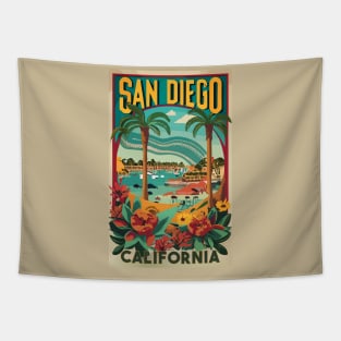 A Vintage Travel Art of San Diego - California - US Tapestry