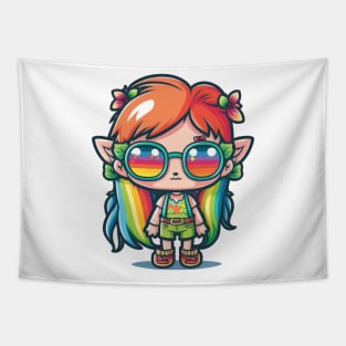 Cute happy kawaii hipster elf Tapestry