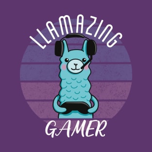 Llamazing Gamer Blue Llama T-Shirt