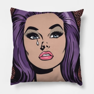 Purple Pop Art Sad Girl Pillow